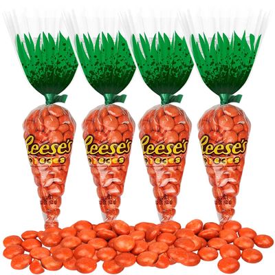 ReesesPieces Crunchy Peanut Butter Easter Chocolate - 2.2 ounce pouch 4-Pack Carrot Bags Peanut Butter Candy Easter Candies, Carrot Shaped Packaging Ideal for Egg Hunt, Office Party
