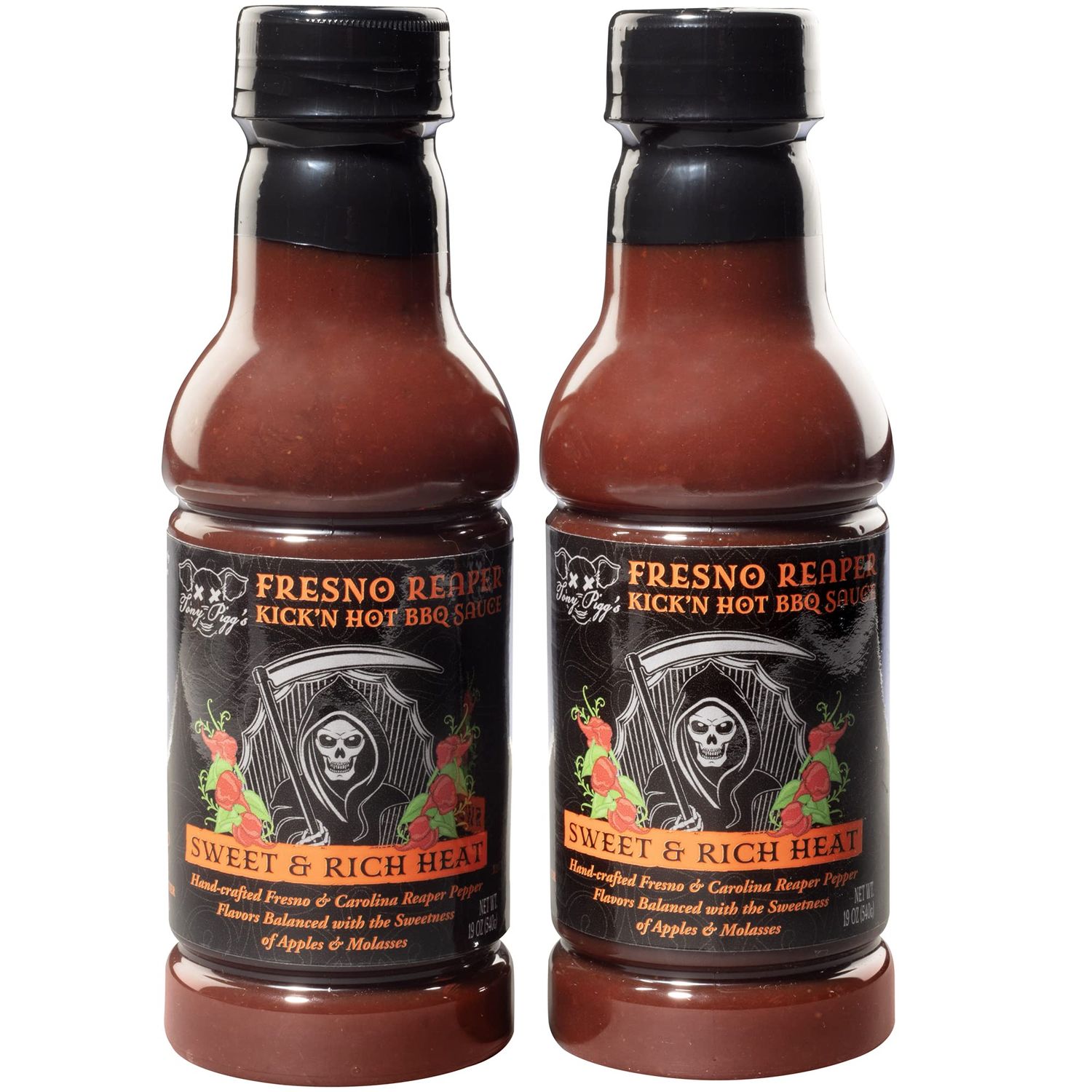 Tony Piggs Hot BBQ Sauce Fresno Reaper Flavor (2 pack, 19oz ea)- Barbecue Sauce w Heat from Fresh Peppers - Ribs, Wings, &amp; Burgers at Summer Parties will NEVER taste Better - Fathers Day Gift for Dad