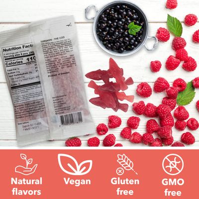 Kolsvart, Candy Fish Blackcurrant Raspberry Vegan Gluten Free Torsken 4.2 oz (1)