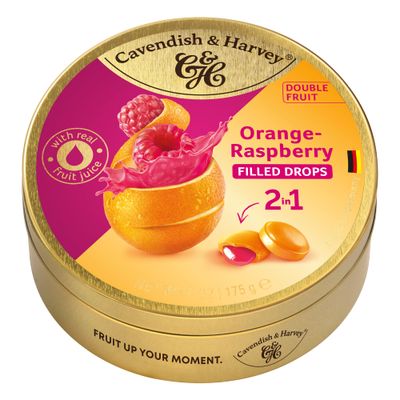 Cavendish &amp; Harvey Double Fruit Drops, Orange with Raspberry Filling, 175g