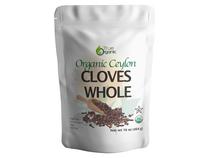 True Organic Ceylon Cloves Whole, 1 lb, Premium Grade, USDA Organic &amp; Kosher Certified, Non-GMO, Fresh Organic Cloves Bulk, Ceylon Premium Quality (16 Ounces)