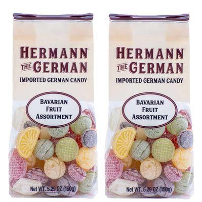 Hermann The German Hard Candy - 5.29Oz 2pk German Candy from Germany - Delicious Fruit Hard Candy - Gluten Free Candy for Snacking, Office, Home - Intense Fruity Flavors, Long-Lasting Aftertaste