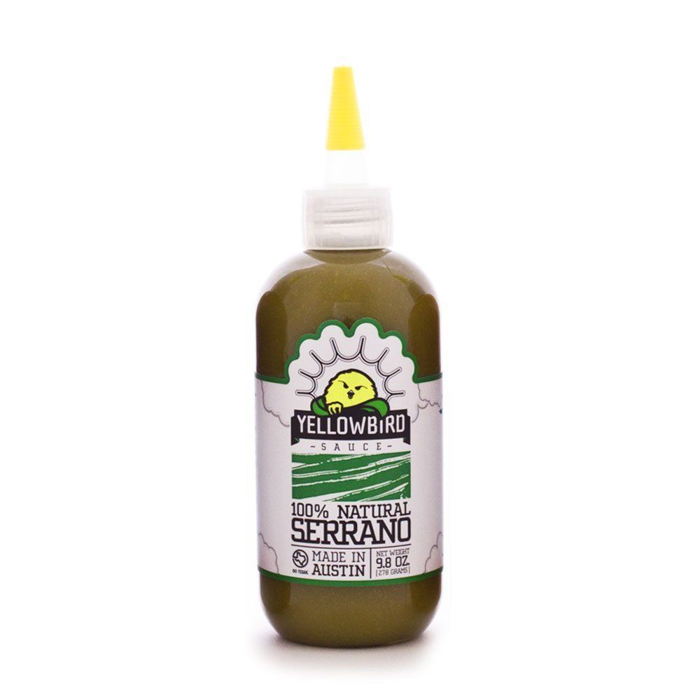 Serrano Hot Sauce by Yellowbird Plant-Based, Gluten Free, Non-GMO Homegrown in Austin 9.8 oz - 2 Pack