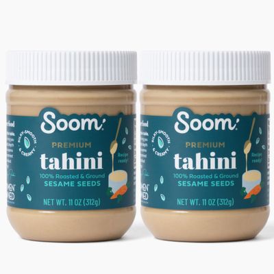 Soom Foods Ground Premium Sesame Tahini Paste 11oz (2 Pack) Silky Smooth Texture in Hummus, Dips, Dressings Vegan, Nut-Free, Gluten-Free, Kosher, Keto, Paleo, Whole30