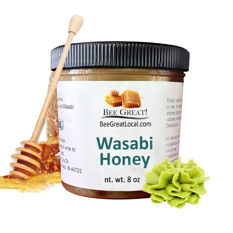 Wasabi Honey, All-Natural Hot Honey Sauce for Sushi, Coleslaw, Salad, &amp; More Gluten-Free Spicy Honey Hot Sauce, Made in USA, 8 Oz, by Bee Great