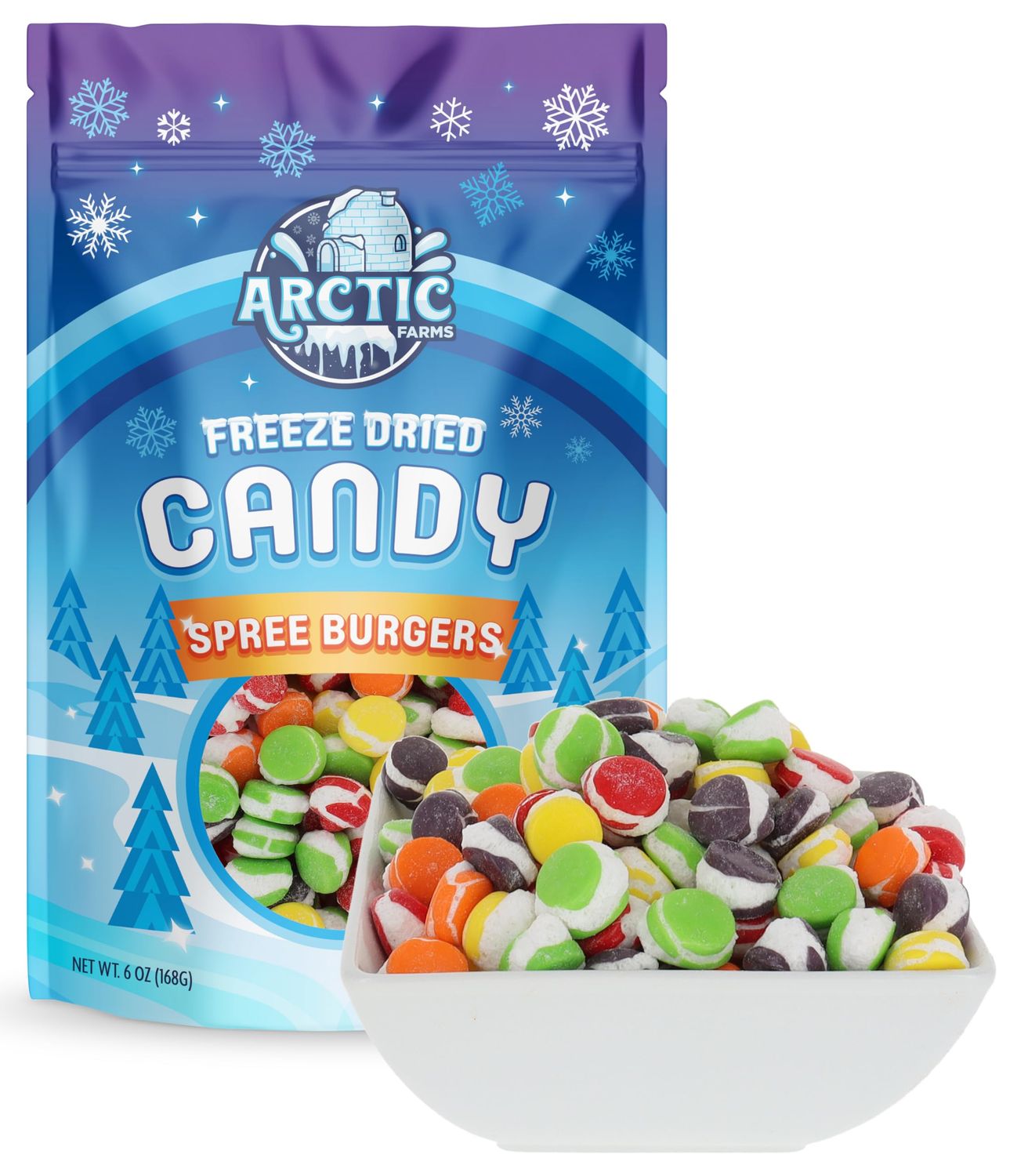 Arctic Farms Freeze Dried Candy Spree Burgers Candies 6oz Bagged and Boxed (6oz)