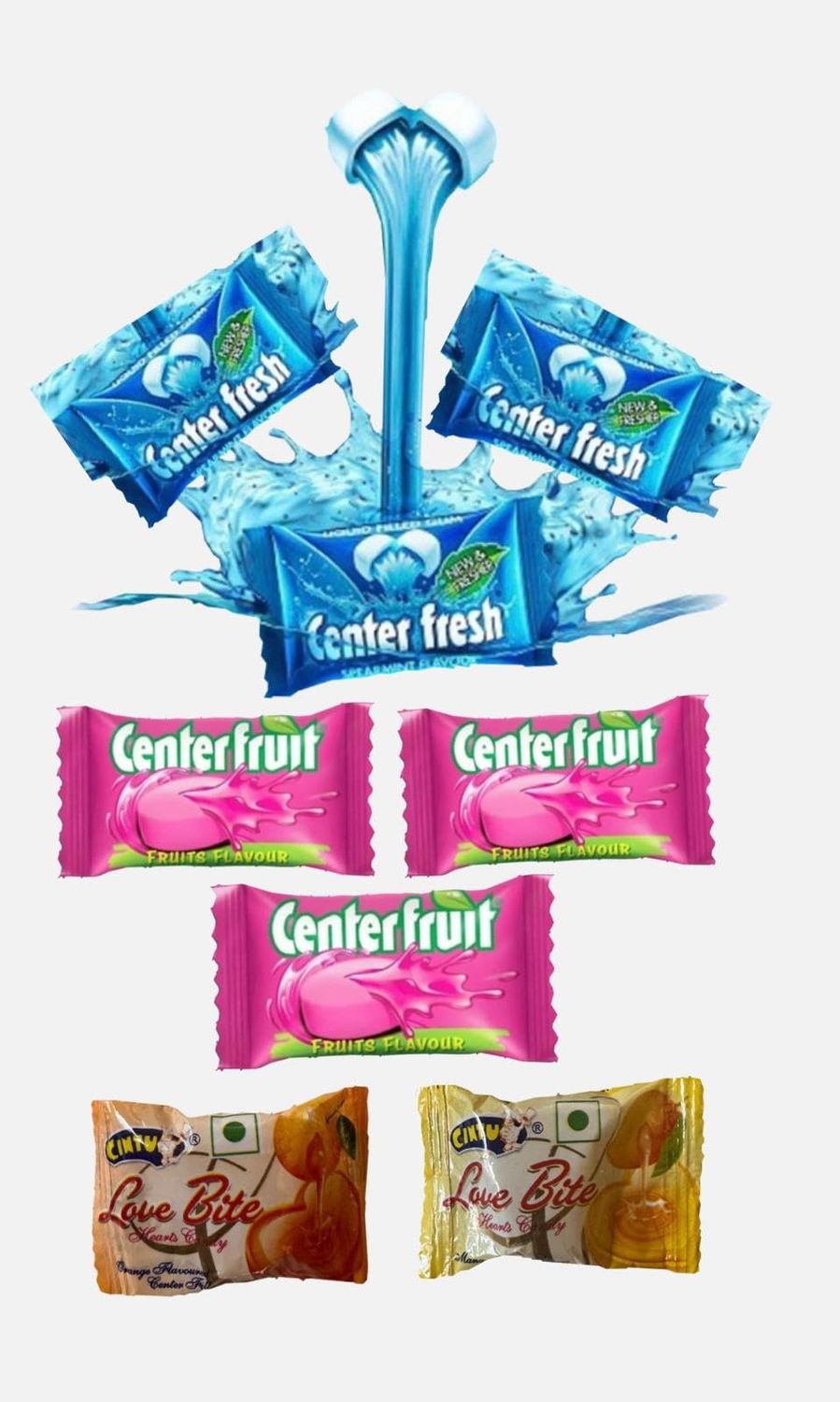 Center Fresh, Chewing Gum 20pc mint and 20pc stawbeery TOTAL Pack of 40, and 2pc extra (Lovebite candy) total pc 42.