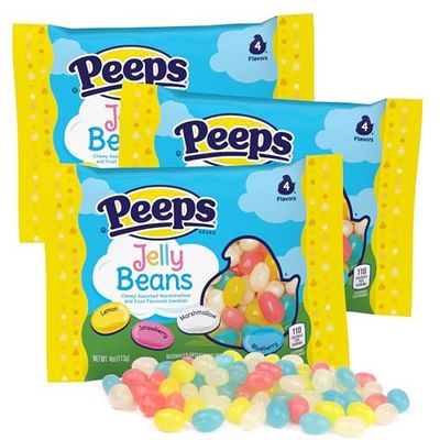 Peep Jelly Beans, Assorted Flavored Chewy Candies, Egg Fillers and Basket Stuffers, 4 Ounces (Pack of 3)