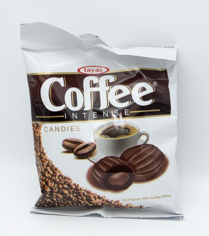 TAYAS Coffee Intense Hard Candies with Coffee Filling, 90g Bags (18 pcs), Box of 24 Bags