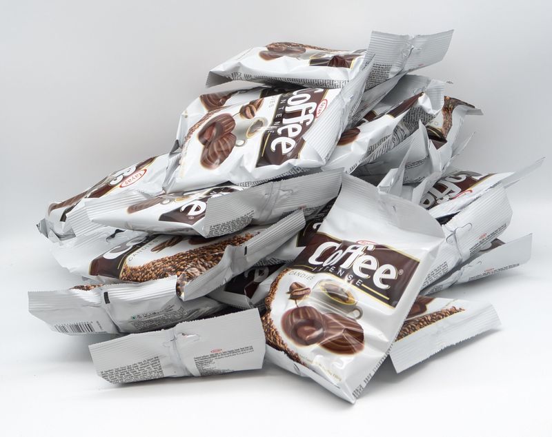 TAYAS Coffee Intense Hard Candies with Coffee Filling, 90g Bags (18 pcs), Box of 24 Bags
