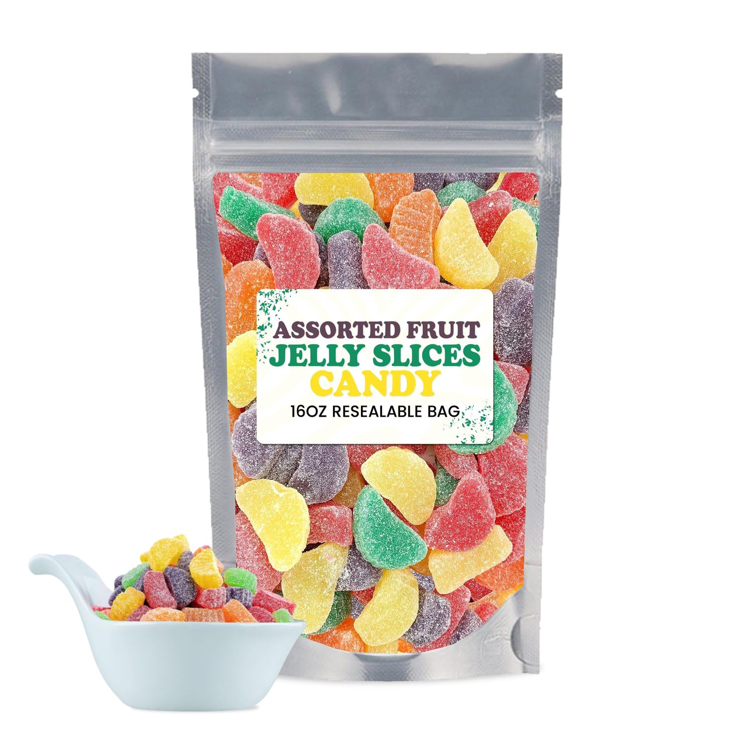 Assorted Fruit Slices Candy - Jelly Fruit, Orange Slices Candy, fruity jelly candies, lemon candies, gum drops candies-16OZ Resealable bag