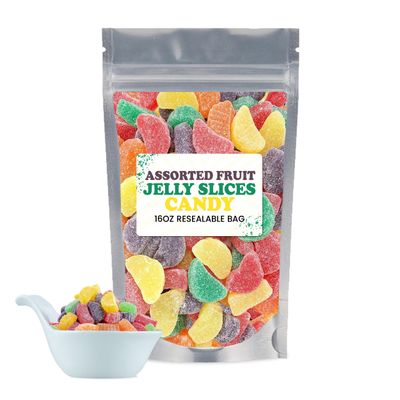 Assorted Fruit Slices Candy - Jelly Fruit, Orange Slices Candy, fruity jelly candies, lemon candies, gum drops candies-16OZ Resealable bag