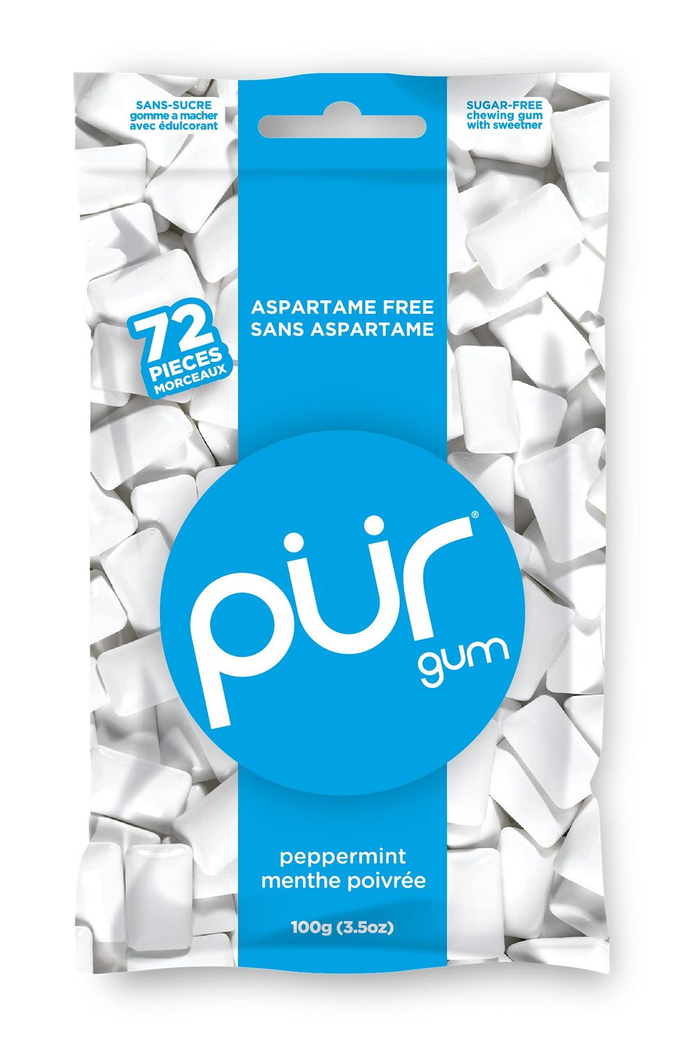 PUR 100% Xylitol Simply Pure Natural Flavored Chewing Gum, Sugarless Peppermint, Aspartame and Gluten Free, Vegan &amp; Keto Friendly, Healthy, Low Carb, 72 Count