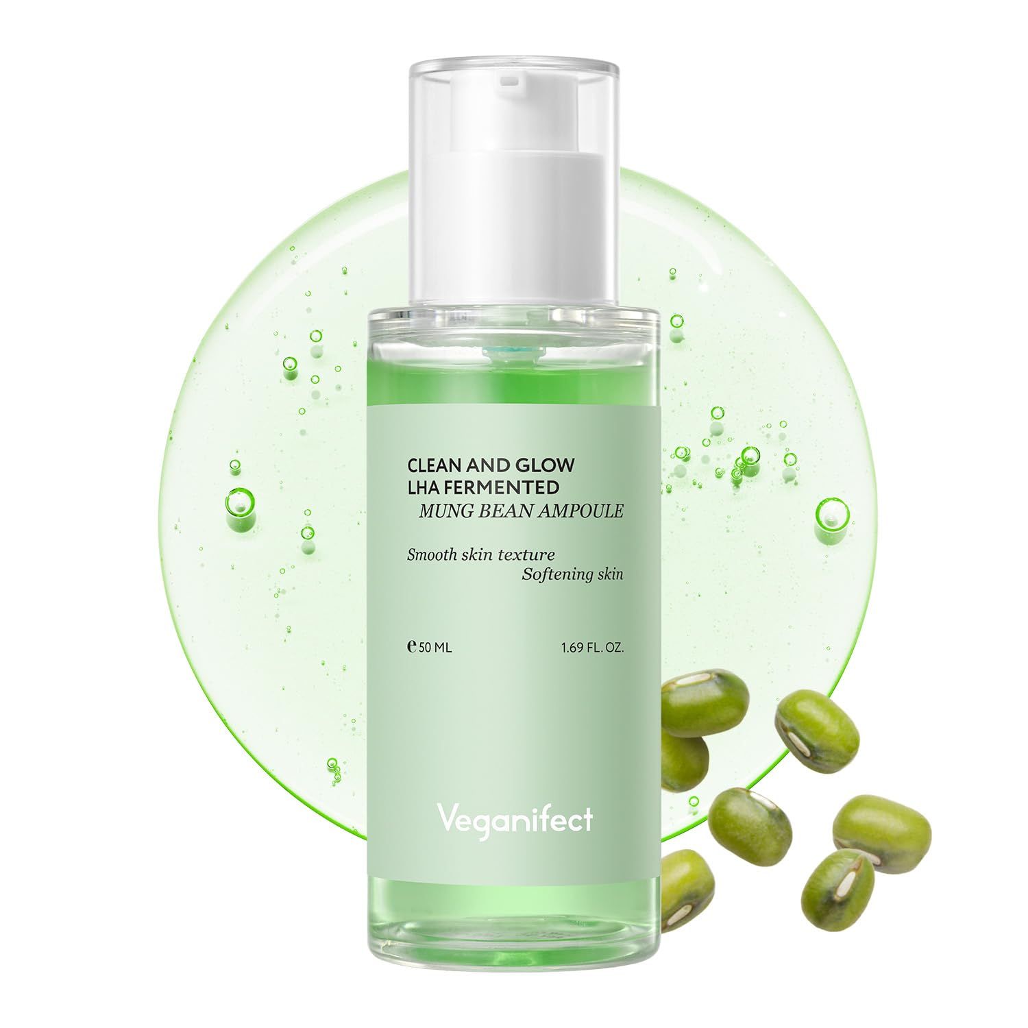 VEGANIFECT Mung Bean Serum, Enhancing Moisture Barrier, Gentle Exfoliation, For Glow Skin, Korean Skin Care, Vegan, 1.69 Fl Oz
