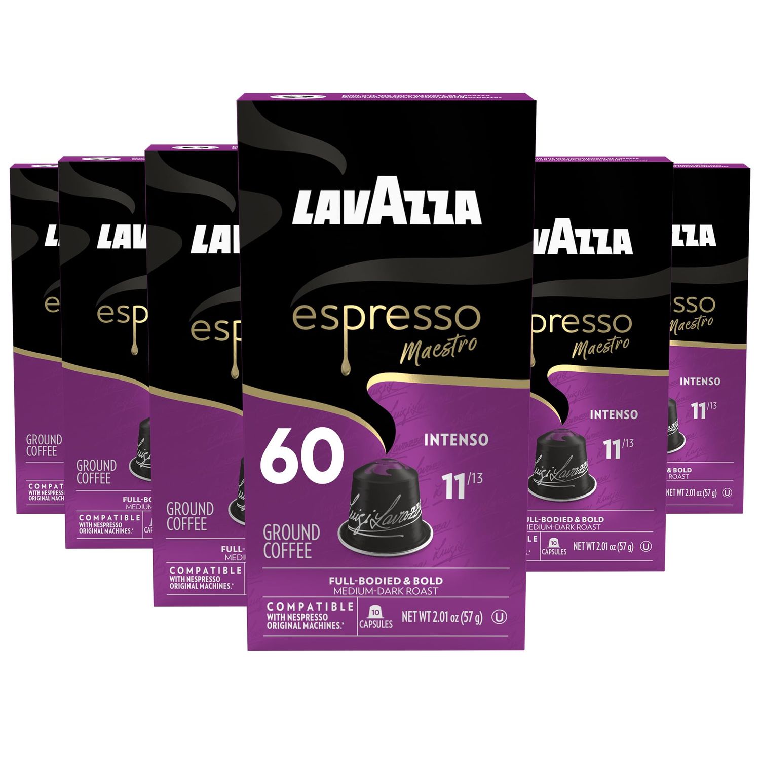 Lavazza Espresso Maestro Intenso Aluminum Capsules Compatible with Nespresso Original Machines, Medium-Dark Espresso Roast, Arabica and Robusta (60 Capsules)