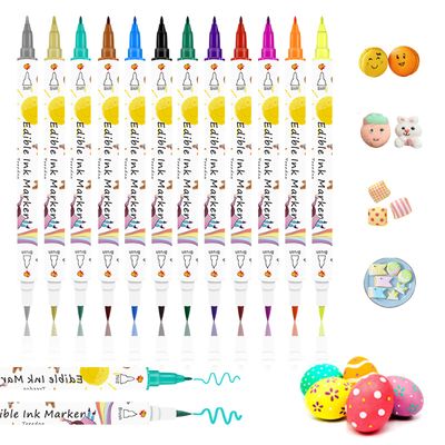 Food Coloring Marker Pens,12Pcs Dual Sided Food Grade and Edible Markers with Fine&amp;Thick Tip,Edible Pen Gourmet Writers for Decorating Cake,Cookies,Fondant,Frosting,Easter Eggs,Painting,Drawing,Baking