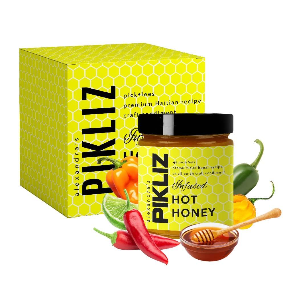 Alexandras Pikliz - Infused Hot Honey Caribbean Sweet Heat Superfood Sauce Low Carb &amp; Low Calorie, Glaze, 9.5oz (Pack of 1)