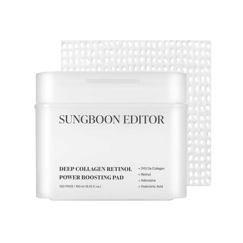 SUNGBOON EDITOR Deep Collagen Retinol Power Boosting Pads Real Collagen, Retinol, Deep Hydration, Skin Elasticity for Dry Skin, Wrinkles, Korean Moisturzier, Korean Skin Care, Serum for Face,100ea