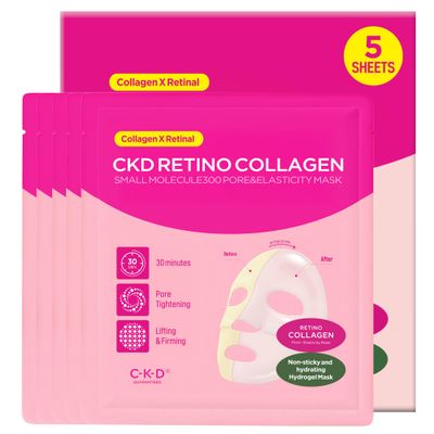 CKD Retino Collagen Boosting Hydrogel Face Mask (5ea) - Korean Overnight Jelly Mask for Glass Skin, Deep Moisturizing, and Pore Minimizing with Retinal &amp; Low Molecular Collagen. Korean Skin Care