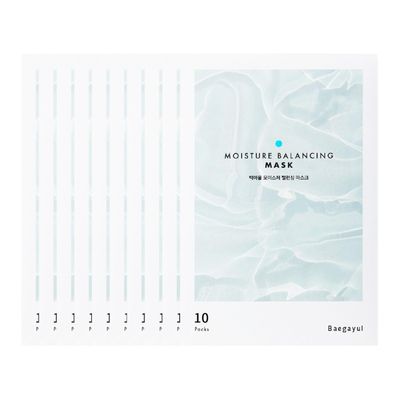 Baegayul Moisture Balancing Sheet Mask 10EA - Hydrating &amp; Soothing with Hyaluronic Acid, High-Adherence Watergel Korean Facemask for All Skin Types, Non-Sticky Essence