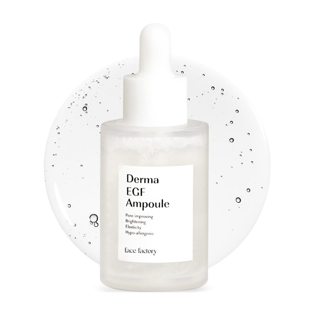 FACE FACTORY Derma EGF Ampoule, Glass Skin Serums, Skin Regeneration, Korean Skincare, Triple-HA, Anti-Aging Serum, EGF, Non-Sticky, Fast Absorbing, Hydration, Soothing &amp; Repairing (30ml/1.01fl oz)