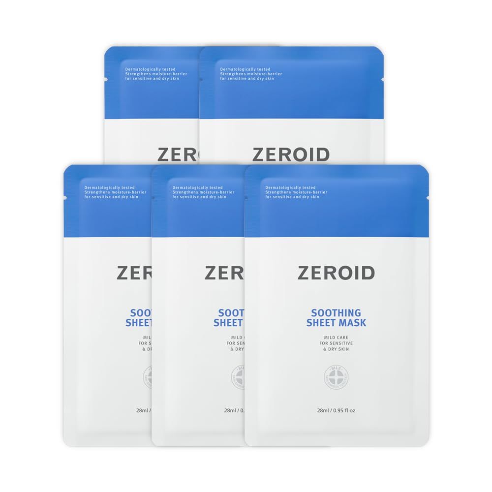 ZEROID Soothing Sheet Mask Face Masks Skincare for Sensitive and Dry Skin Korean Face Mask with Hyaluronic Acid &amp; Ceramide Hydration &amp; Skin Barrier Enhancement Pure Cotton Sheet 5 Sheets
