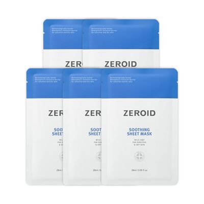 ZEROID Soothing Sheet Mask Face Masks Skincare for Sensitive and Dry Skin Korean Face Mask with Hyaluronic Acid &amp; Ceramide Hydration &amp; Skin Barrier Enhancement Pure Cotton Sheet 5 Sheets