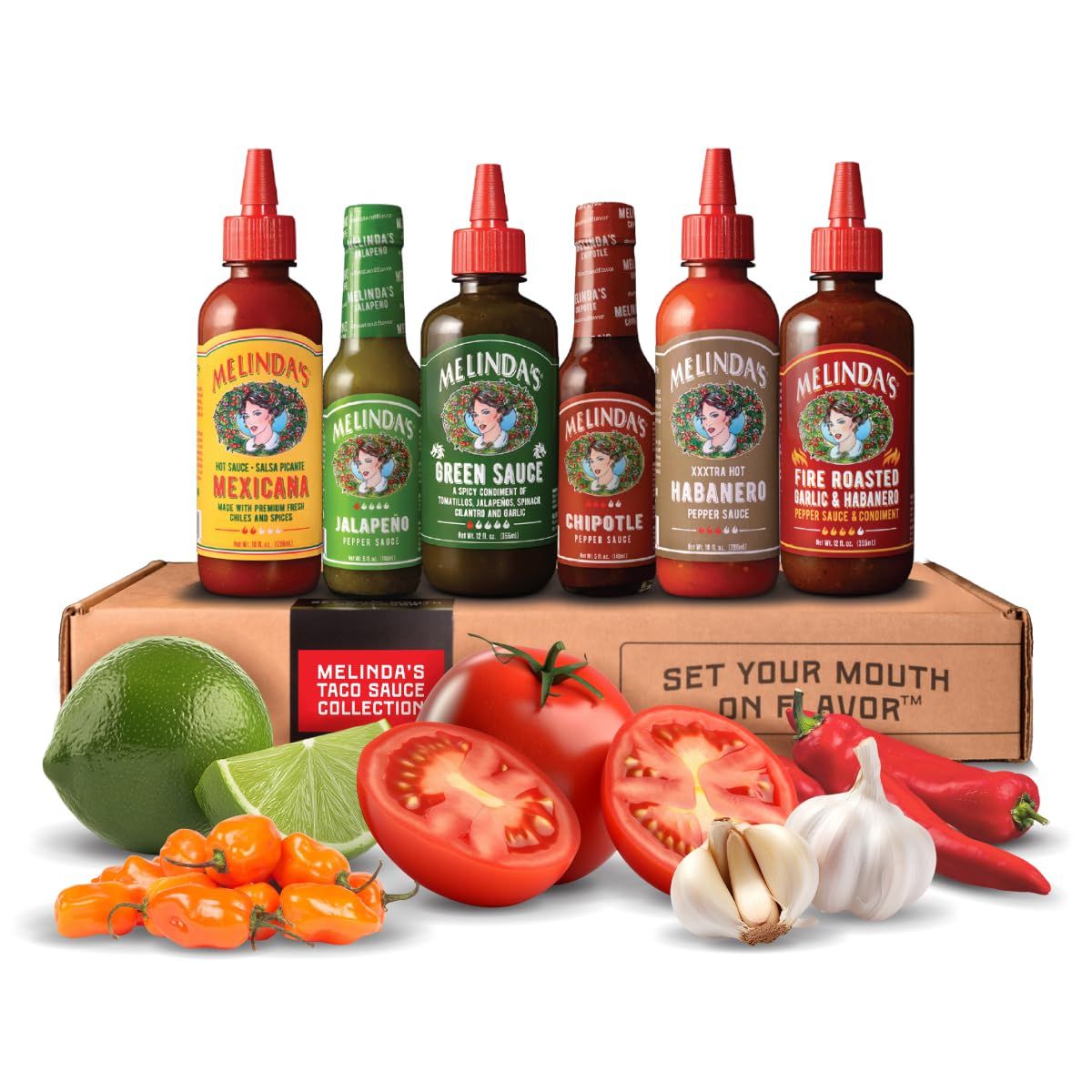 Melindas Taco Sauce Collection - 6 Pack (54 Oz) -Taco Hot Sauce Variety Pack for Taco Night with Jalapeo Hot Sauce, Mexicana, Chipotle &amp; More - Gluten Free, Vegan, Keto