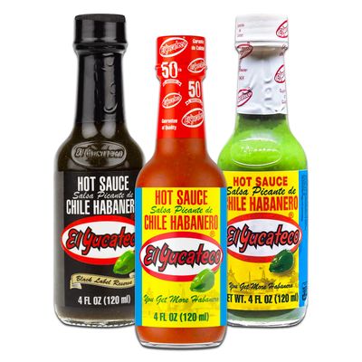 EL Yucateco Hot Sauce 3 Pack - Bundle with 3 El Yucateco Hot Sauce Bottles Green Habanero, Red Habanero, and Black Label Reserve Pack of 3 Habanero Hot Sauce