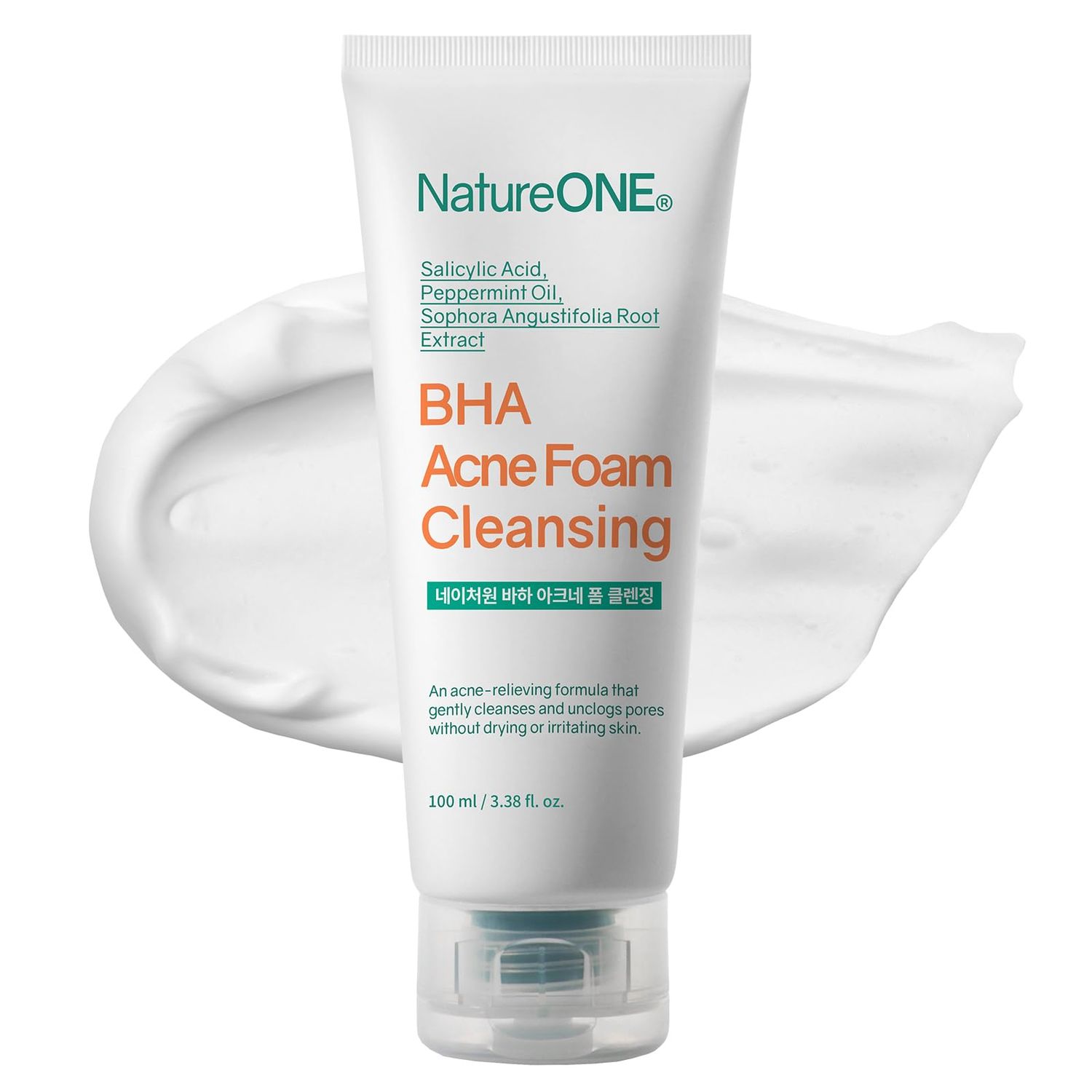 NATUREONE BHA Acne Foam Cleansing, Acne Face Wash, Salicylic Acid for Acne Prone Skin, Exfoliator, Sebum, Blackhead Remover and Dead Cells, Foaming Pore Cleanser, Korean Skincare, 100ml, 3.38 fl.oz.