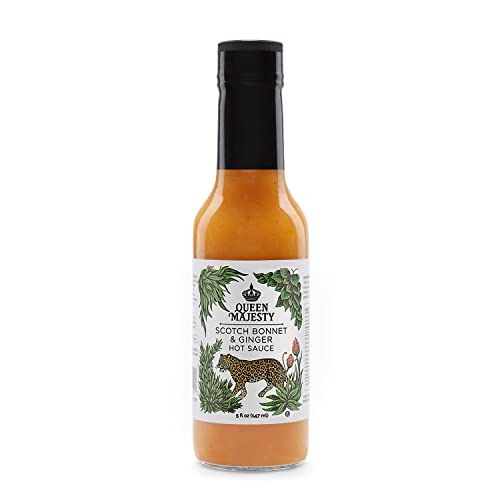 Queen Majesty Scotch Bonnet &amp; Ginger Hot Sauce, 5 oz - All Natural Scotch Bonnet, Habanero, &amp; Ginger Condiment - Vegan, Kosher, Gluten Free, non GMO, No Sugar, Award Winning &amp; Featured on Hot Ones