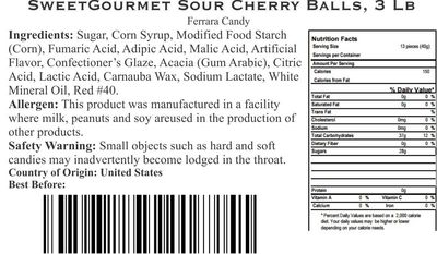 SweetGourmet Sweet and Sour Cherry Balls Chewy Bulk Candy 3 Pounds