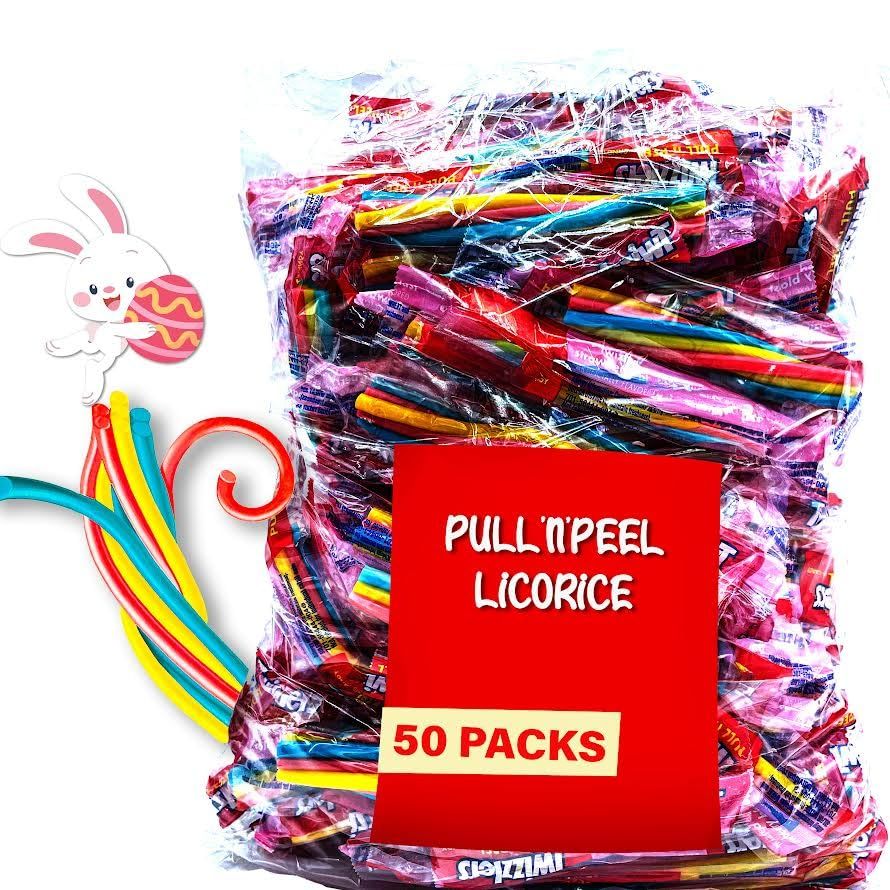 Pull-Apart Strawberry Blast Licorice Candy - 50-Piece Easter Pastel Bulk Pack, Perfect for Basket Stuffing, Spring Treats, Snack Size Chewy Candy, Individually Wrapped