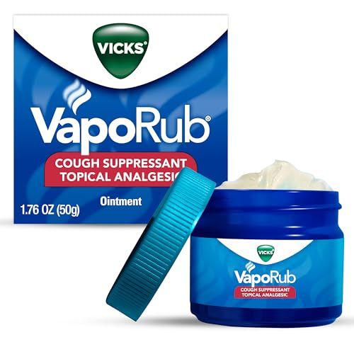 Vicks VapoRub, Original, Cough Suppressant, Topical Chest Rub &amp; Analgesic Ointment, Medicated Vicks Vapors, Relief from Cough Due to Cold, Aches &amp; Pains, 1.76oz