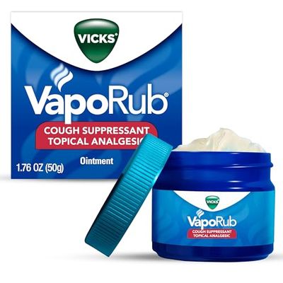 Vicks VapoRub, Original, Cough Suppressant, Topical Chest Rub &amp; Analgesic Ointment, Medicated Vicks Vapors, Relief from Cough Due to Cold, Aches &amp; Pains, 1.76oz