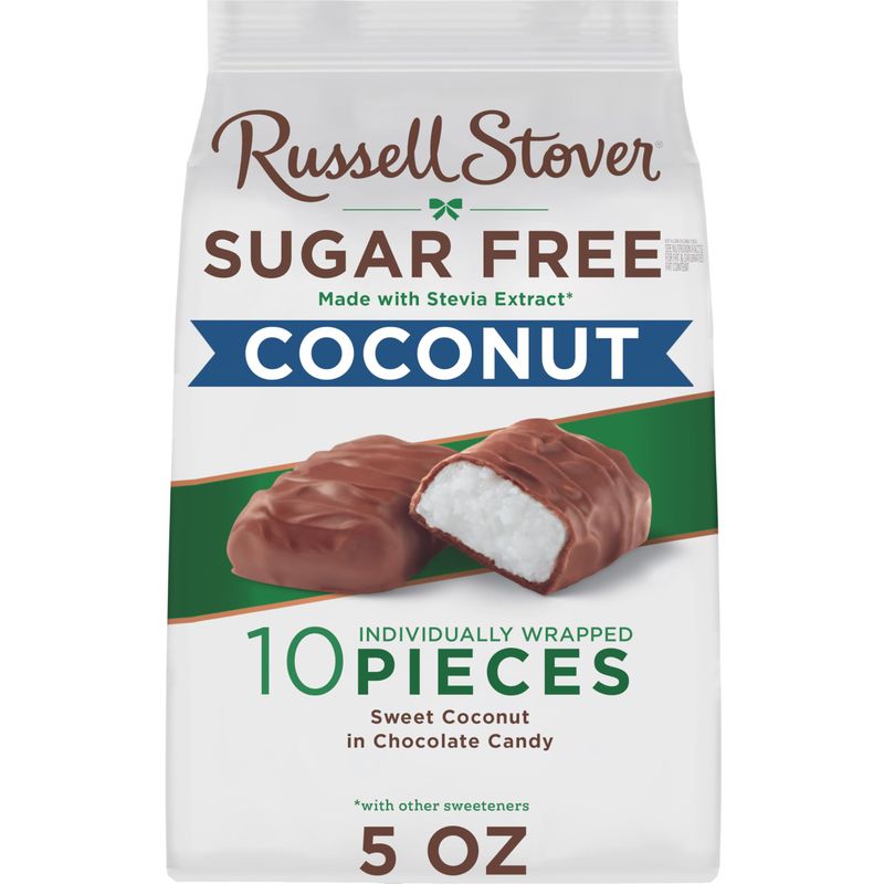 RUSSELL STOVER Sugar Free Coconut in Chocolate Candy, 5 oz. bag - Sugar Free Chocolate Candy