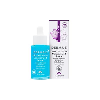 DERMA E Ultra Lift DMAE Concentrated Serum - All Natural Skin Firming &amp; Hydrating Serum with Copper Peptides and Resveratrol - Concentrated Facial Skin Care, 1oz