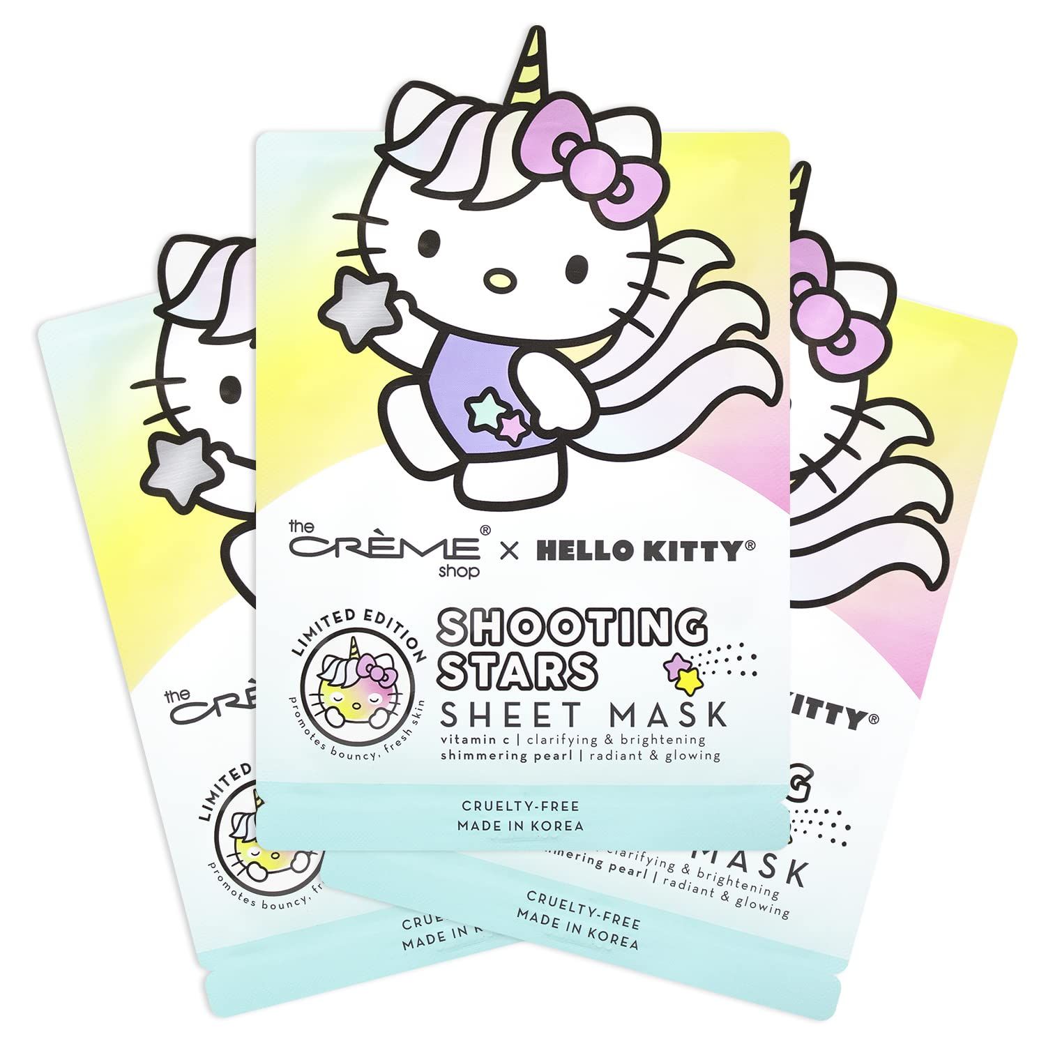 The Crme Shop Hello Kitty Shooting Stars Vitamin C Shimmering Pearl Essence Sheet Mask, Paraben-Free, Sulfate-Free &amp; Cruelty-Free Korean Face Mask - 3 Pack