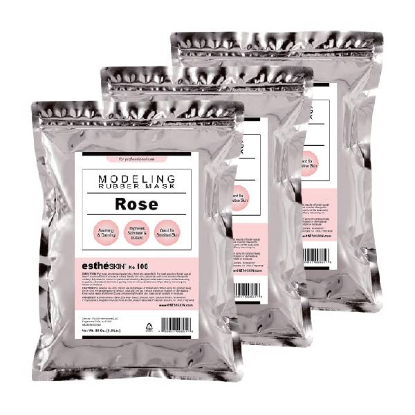 estheSKIN No.106 Rose Peel Off Type Modeling Rubber Mask Powder for Facial Skin Care Treatment (3 Pack of 35oz Pouch)