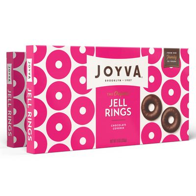 Joyva Original Jell Rings Pack of 2, 9oz Boxes Sweet Jell Center with Smooth Dark Chocolate Coating Kosher Parve Free of Dairy, Gluten, Soy, and Preservatives
