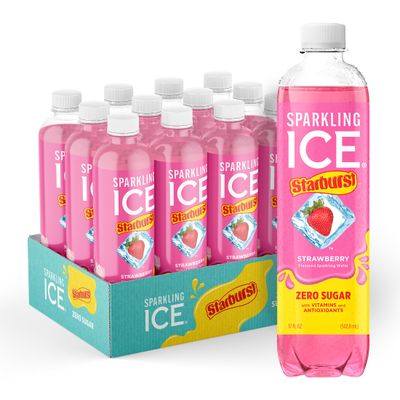 Sparkling Ice STARBURST Strawberry, Zero Sugar Flavored Sparkling Water, with Vitamins and Antioxidants, Low Calorie Beverage, 17 fl oz Bottles (Pack of 12)