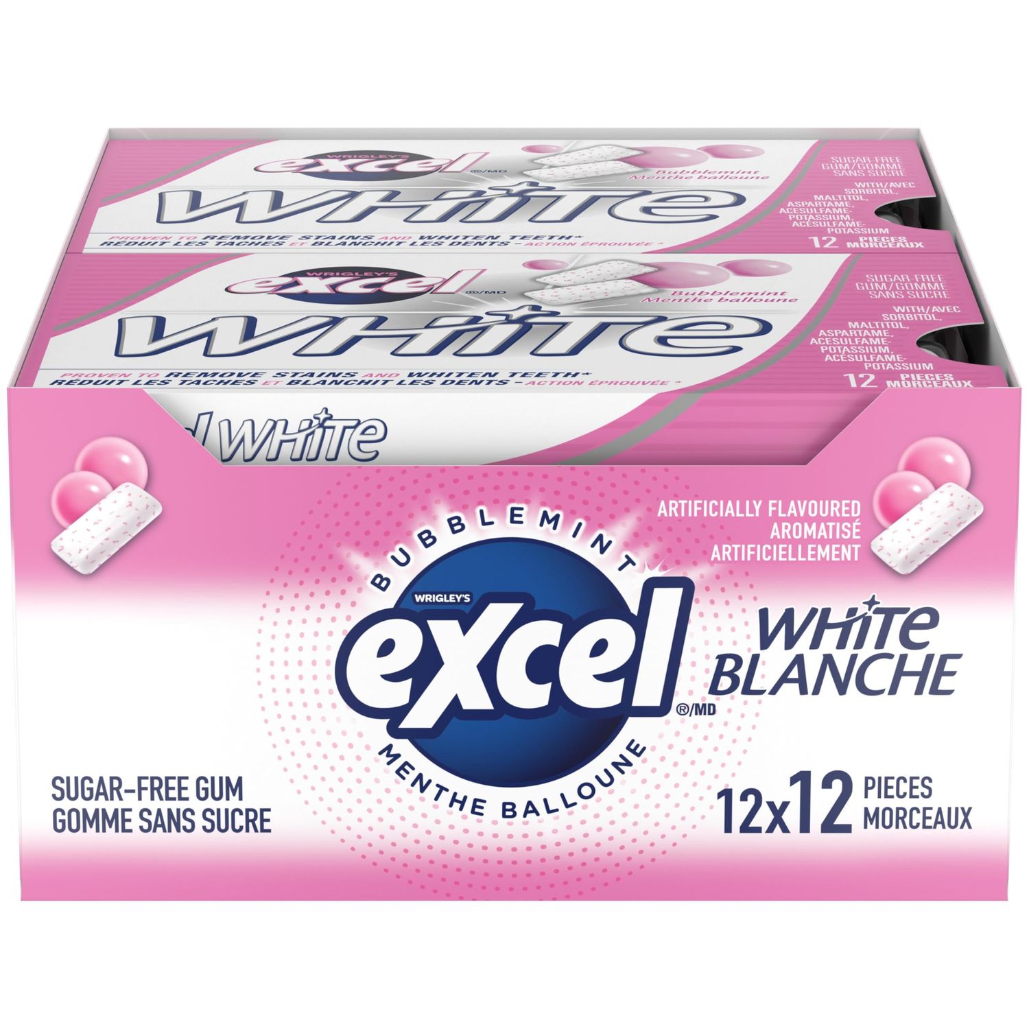 Excel White Sugar-Free Gum, Bubblemint, 12 Count
