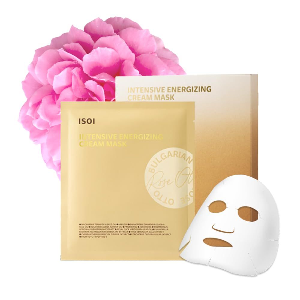 ISOI Intensive Energizing Cream Mask Pack, Premium Sheet Mask for Skin Elasticity &amp; Firmness, Infused with High-Moisturizing &amp; Nourishing Firming Cream, Korean Skin Care (4EA)