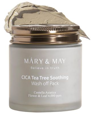 Mary&amp;May Vegan Cica Tea Tree Soothing Wash Off Pack - Natural Centella Clay Mask for Sensitive Skin, Relieves Irritation, Cleanses Pores, and Hydrates, 4.4oz.