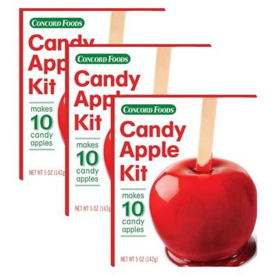 Concord Foods Candy Apple Kit (3 Pack) - Classic Red Candy Apples for Family Treats, Carnivals, Fairs, and Fundraisers - Includes Candy Apple Mix and 10 Sticks - Easy, Fun, and Delicious - 5 oz Box