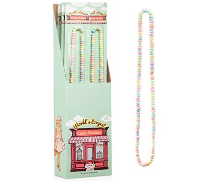 12 Giant Candy Necklaces Individually Wrapped, Nostalgic Pastel Candy Jewelry Perfect for Party Favors, Pinata Fillers and Goodie Bags, 15 Inch Length, By 4YoreElves