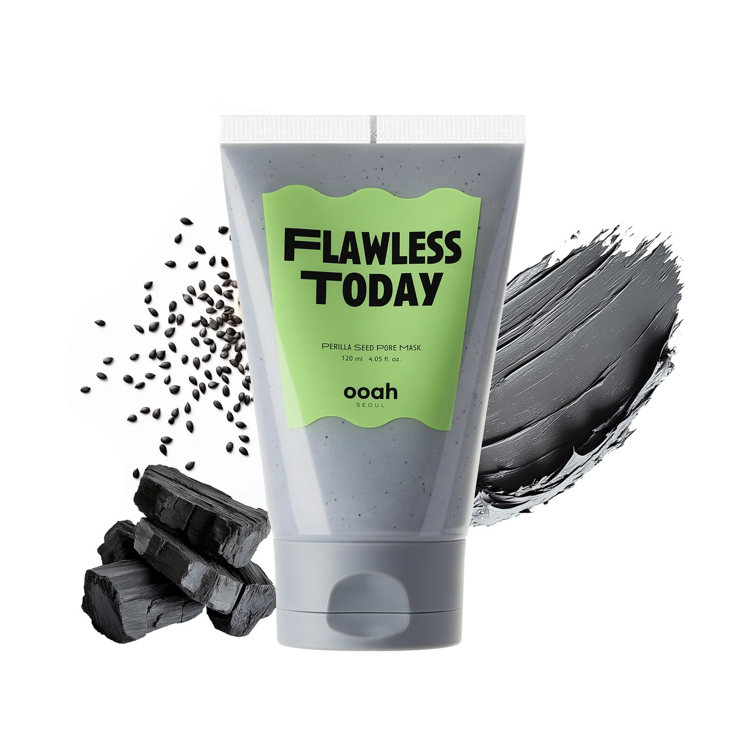 ooah seoul FLAWLESS TODAY Pore Refining Face Mask Korean Skincare for Oily, Acne-Prone &amp; Textured Skin Charcoal &amp; Perilla for Pore Tightening 120ml 4.05fl.oz