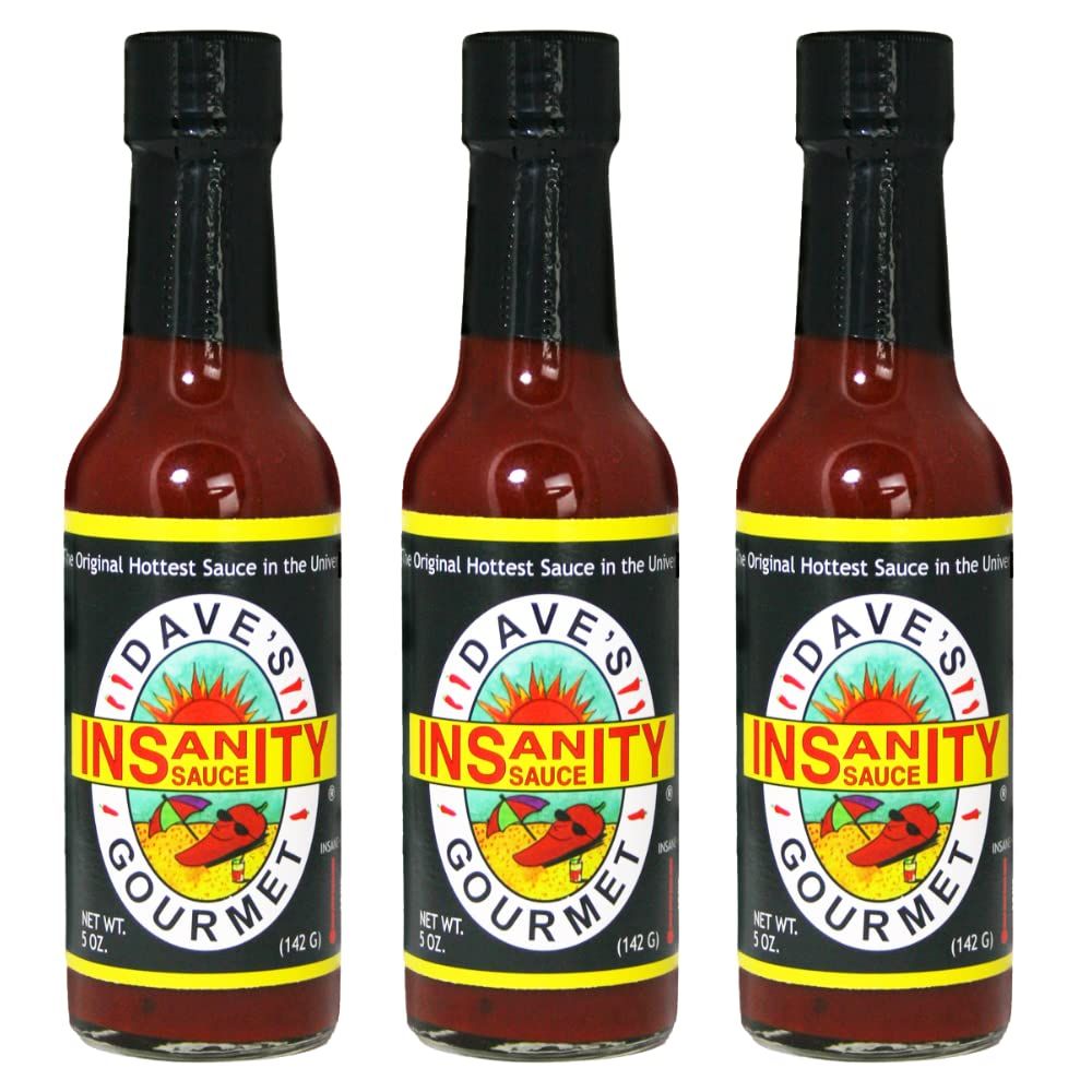 Dave&#39;s Gourmet Original Insanity Hot Sauce - Extreme Heat, Bold Flavor - Featured on Hot Ones Season 1 - 3 Bottles