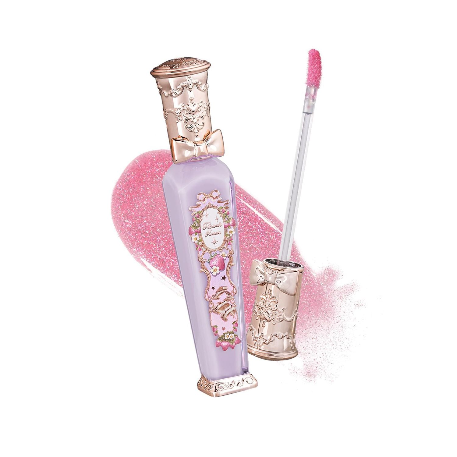 Flower Knows Violet Strawberry Rococo Glitter Lip Gloss-Moisturizing Tinted Lip Oil-Hydrating Glowy Lip Makeup for Girls&amp;Women-Vegan &amp; Cruelty-Free-0.12 Fl Oz,1 Count (G03 Berry Bomb)