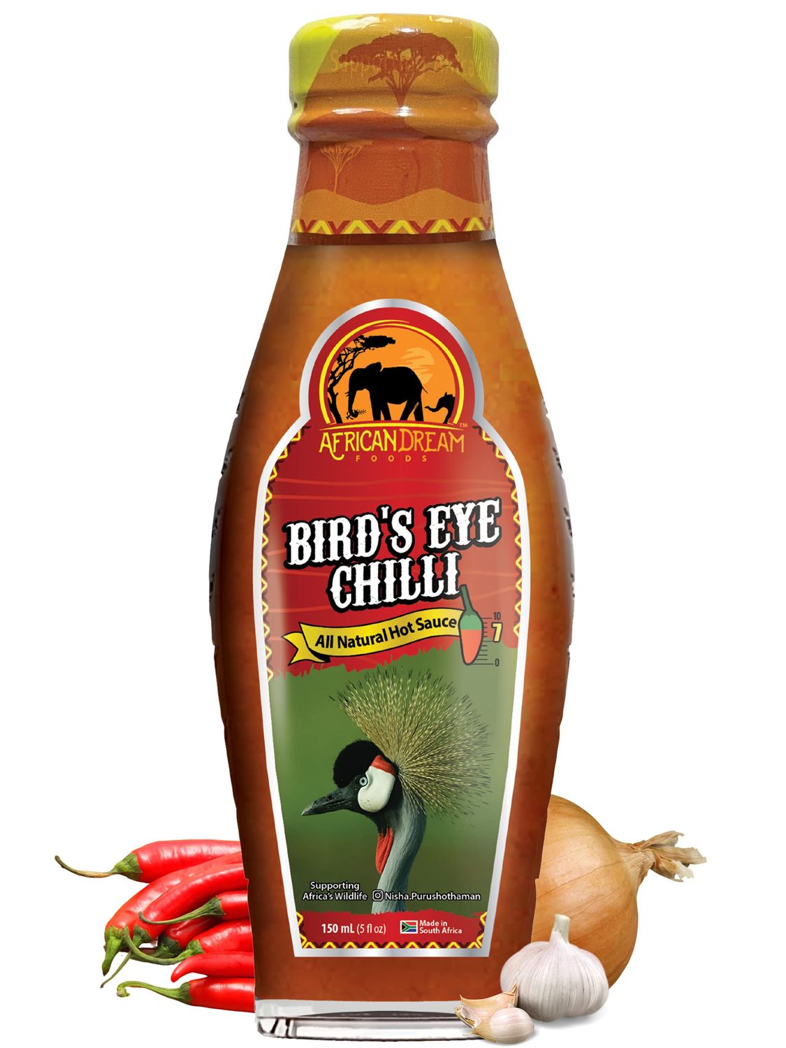 Bird&#39;s Eye Chilli Hot Sauce by African Dream Foods Bold &amp; Fiery Flavor Spicy Sauce Vegan, Non-GMO Glass Bottle, 5 fl oz